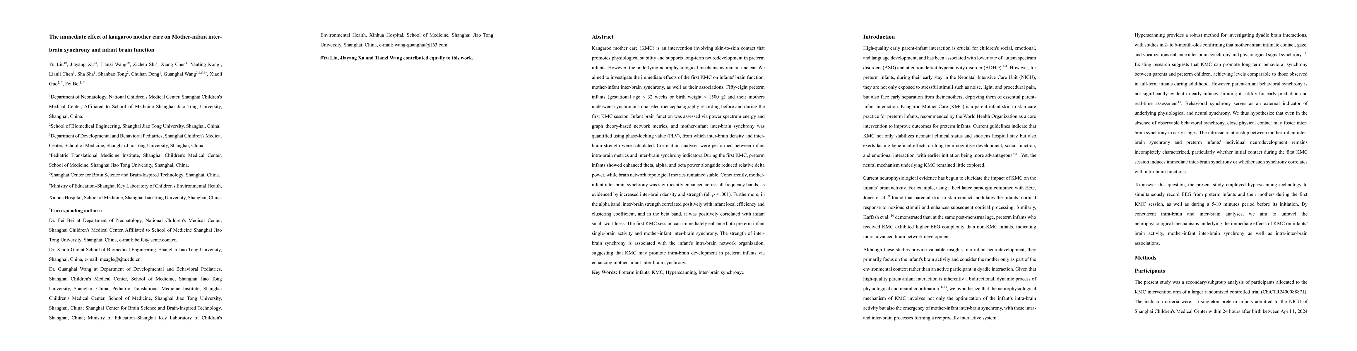 Thumbnail for The immediate effect of kangaroo mother care on Mother-infant inter-brain synchrony and infant brain function