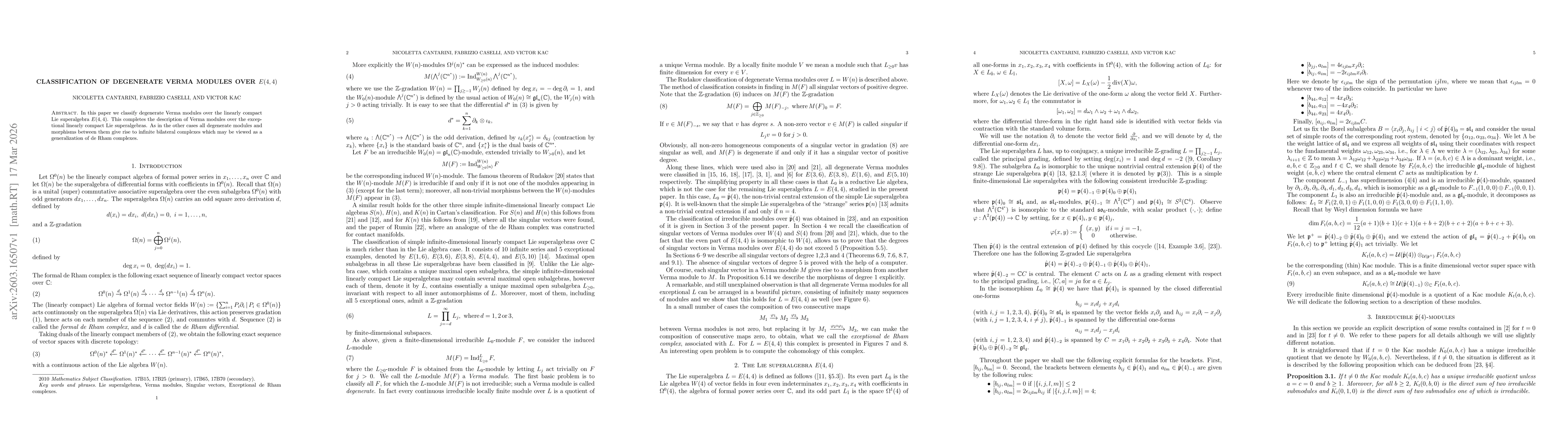 Thumbnail for Classification of degenerate Verma modules over $E(4,4)$