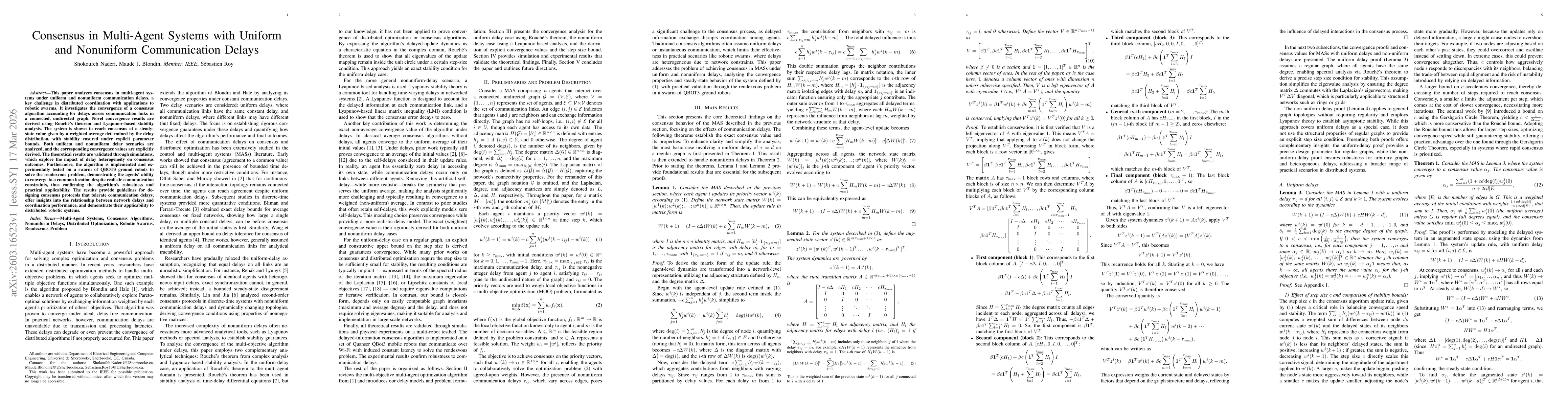 Thumbnail for Consensus in Multi-Agent Systems with Uniform and Nonuniform Communication Delays