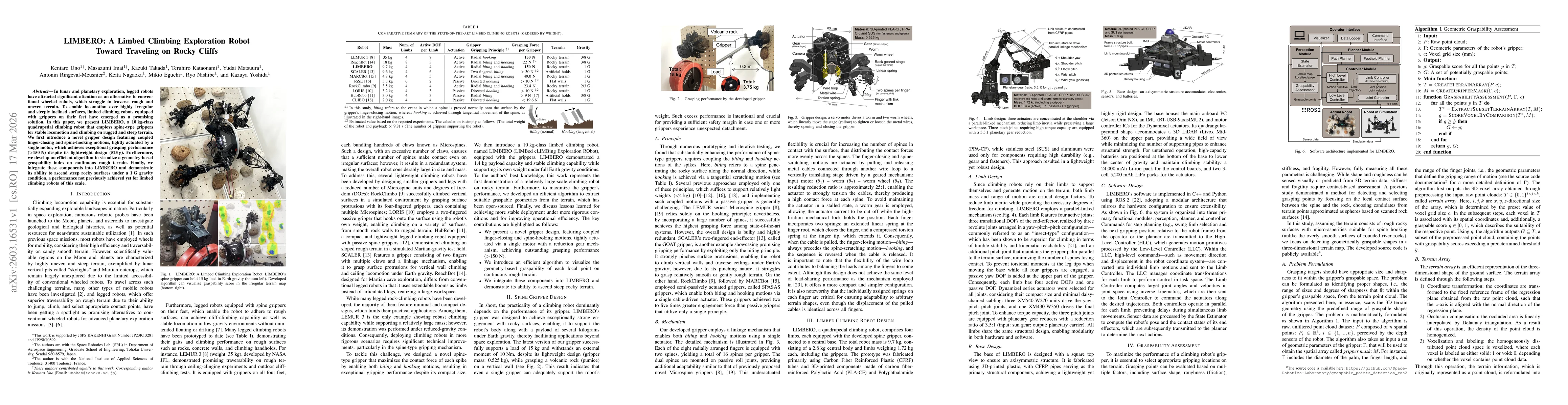 Thumbnail for LIMBERO: A Limbed Climbing Exploration Robot Toward Traveling on Rocky Cliffs
