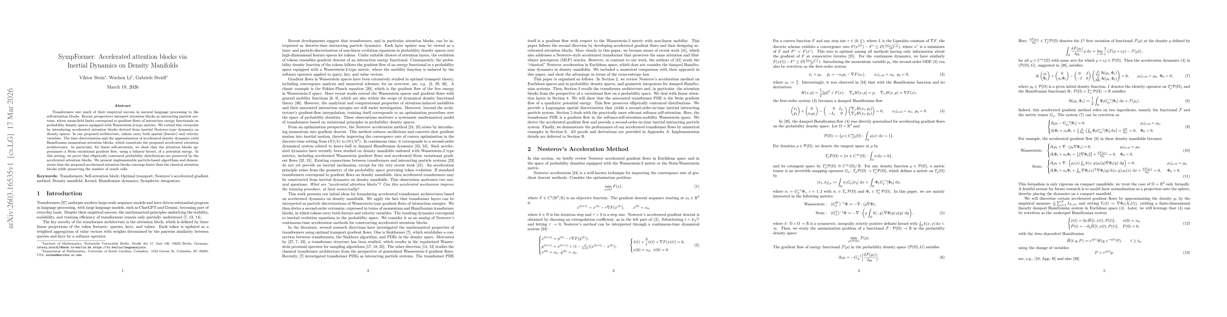 Thumbnail for SympFormer: Accelerated attention blocks via Inertial Dynamics on Density Manifolds