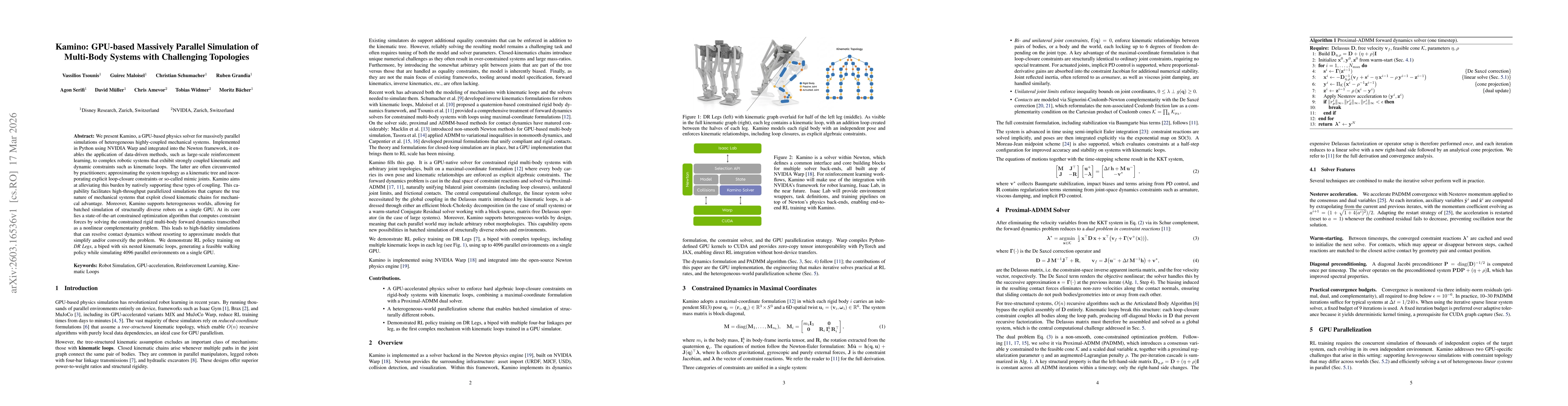 Thumbnail for Kamino: GPU-based Massively Parallel Simulation of Multi-Body Systems with Challenging Topologies