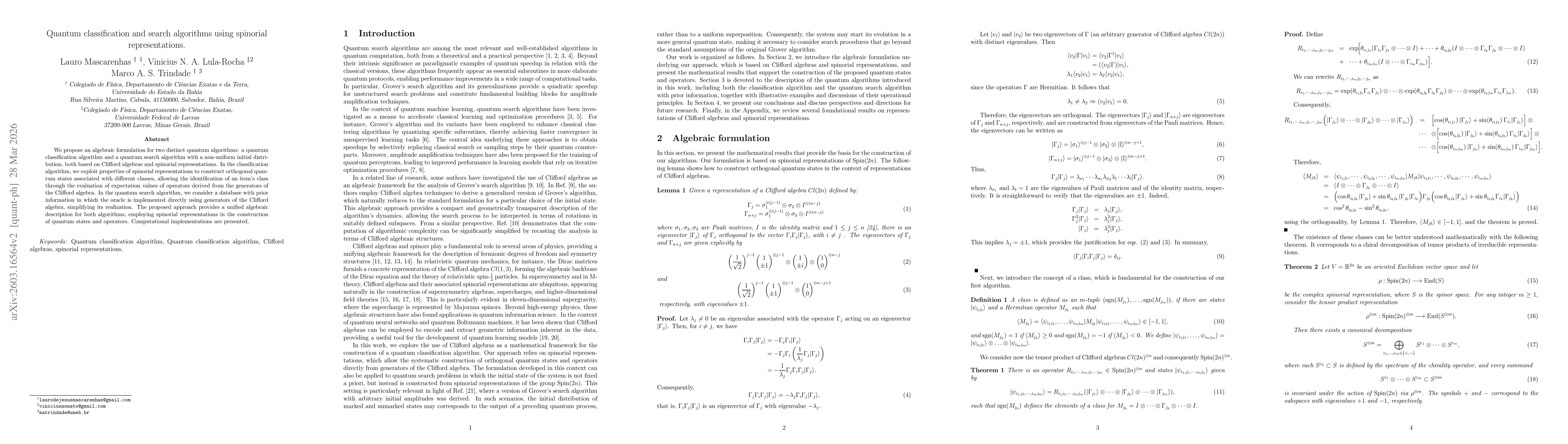 Thumbnail for Quantum classification and search algorithms using spinorial representations