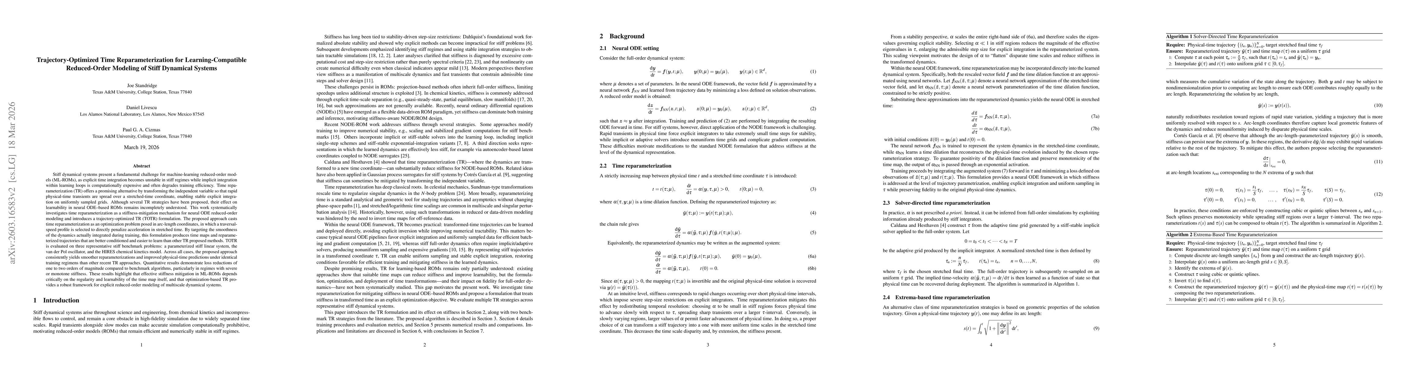 Thumbnail for Trajectory-Optimized Time Reparameterization for Learning-Compatible Reduced-Order Modeling of Stiff Dynamical Systems
