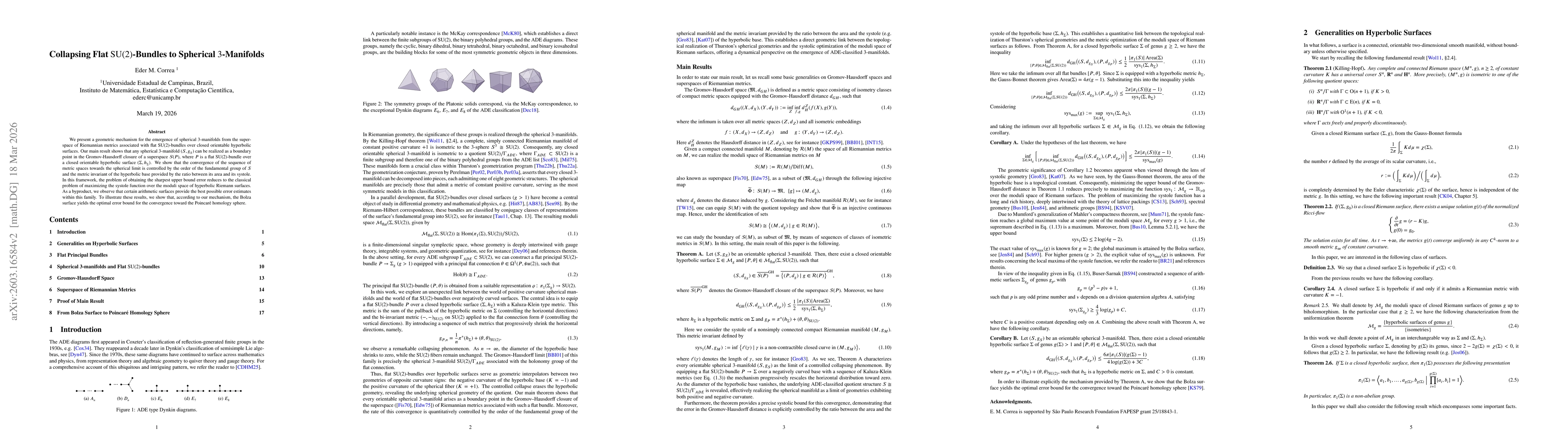 Thumbnail for Collapsing Flat ${\rm{SU}}(2)$-Bundles to Spherical 3-Manifolds