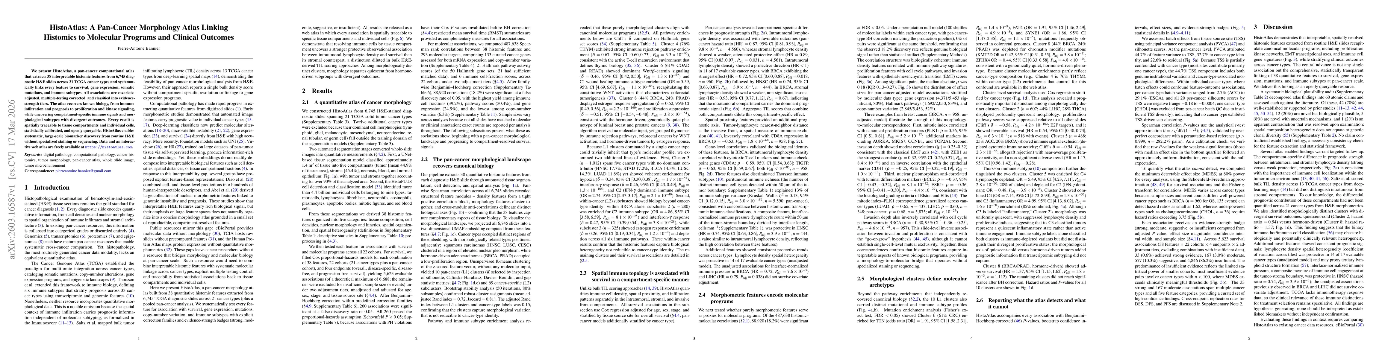 Thumbnail for HistoAtlas: A Pan-Cancer Morphology Atlas Linking Histomics to Molecular Programs and Clinical Outcomes