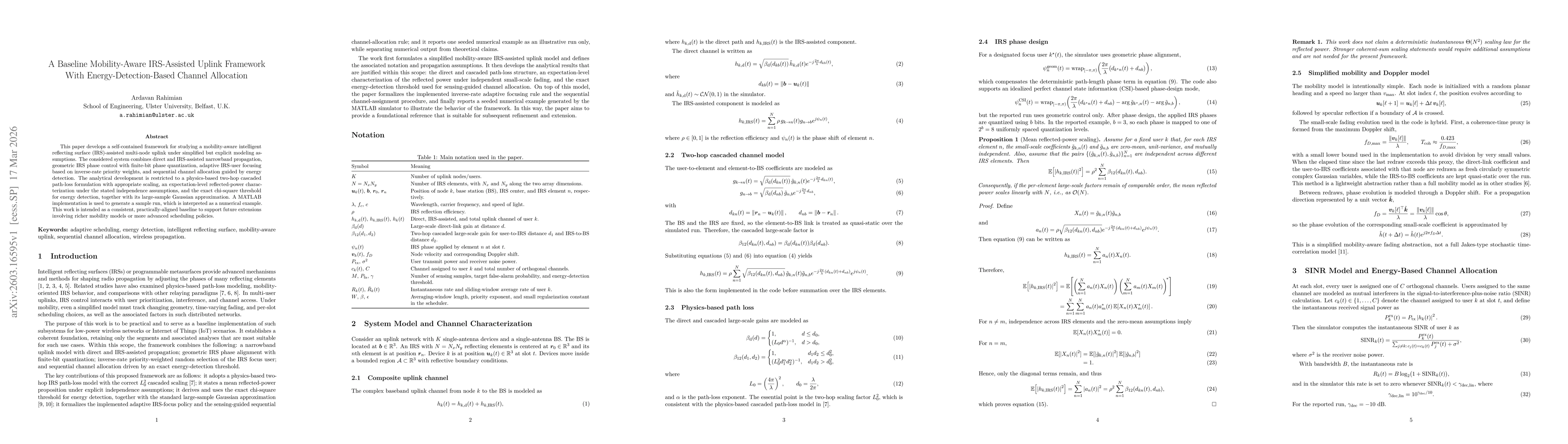 Thumbnail for A Baseline Mobility-Aware IRS-Assisted Uplink Framework With Energy-Detection-Based Channel Allocation