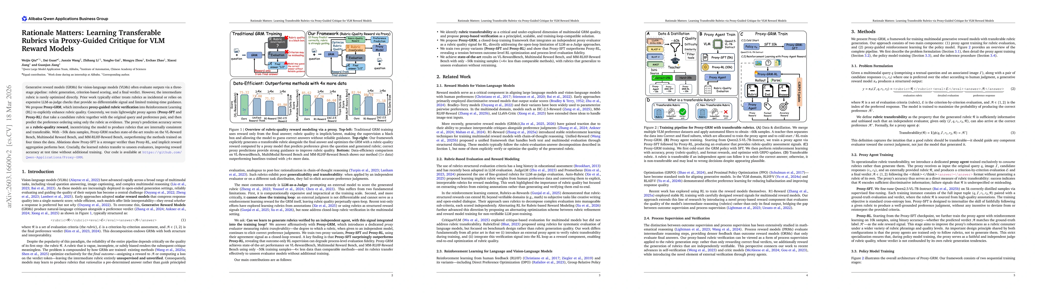 Thumbnail for Rationale Matters: Learning Transferable Rubrics via Proxy-Guided Critique for VLMReward Models