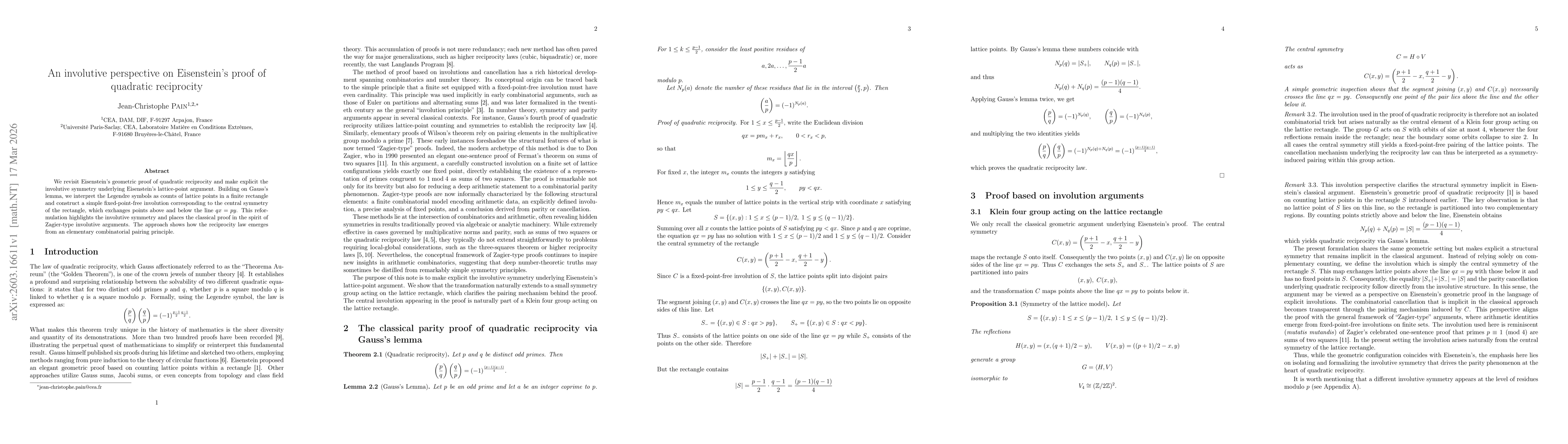 Thumbnail for An involutive perspective on Eisenstein's proof of quadratic reciprocity
