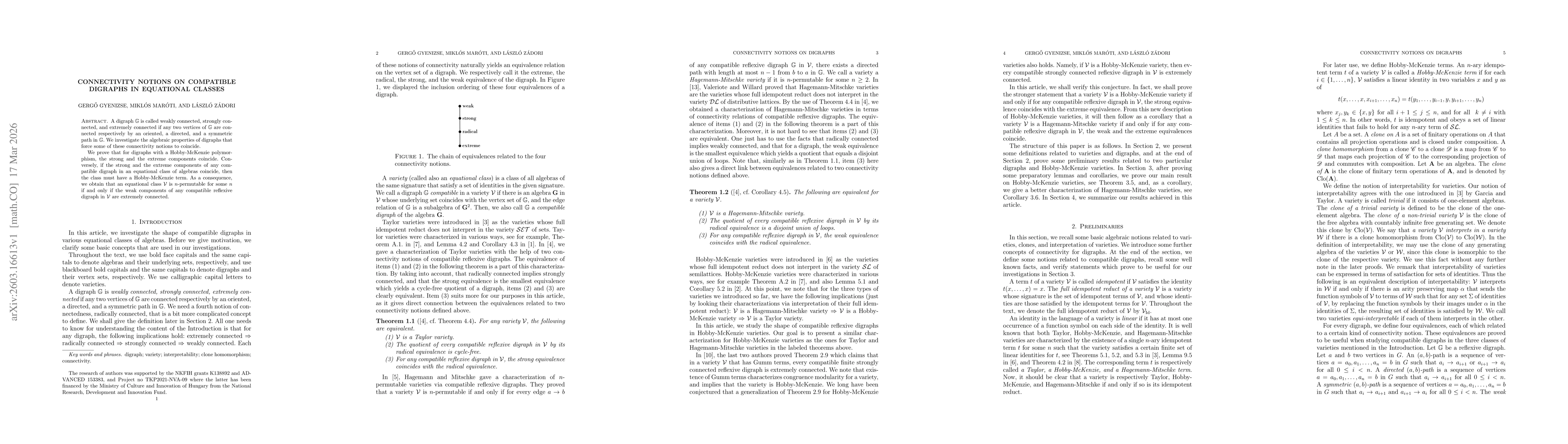 Thumbnail for Connectivity notions on compatible digraphs in equational classes