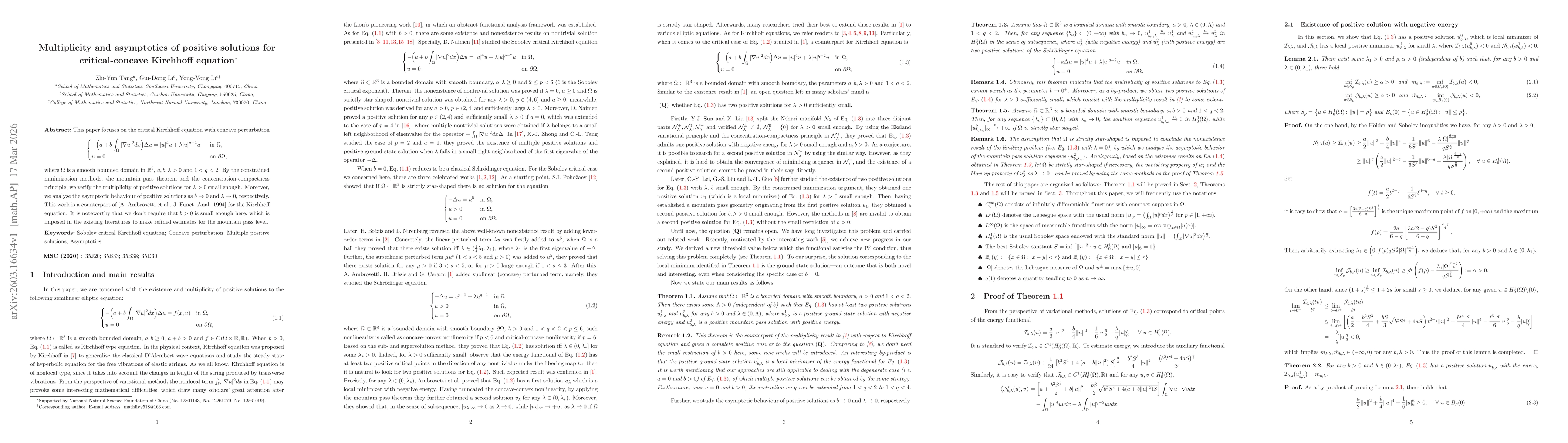 Thumbnail for Multiplicity and asymptotics of positive solutions for critical-concave Kirchhoff equation