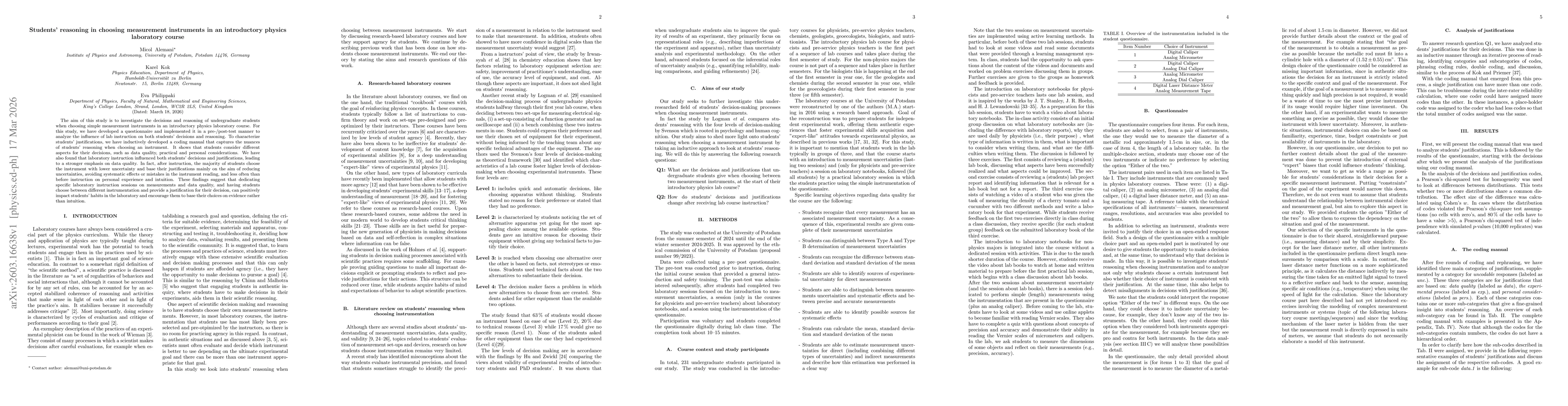 Thumbnail for Students' reasoning in choosing measurement instruments in an introductory physics laboratory course