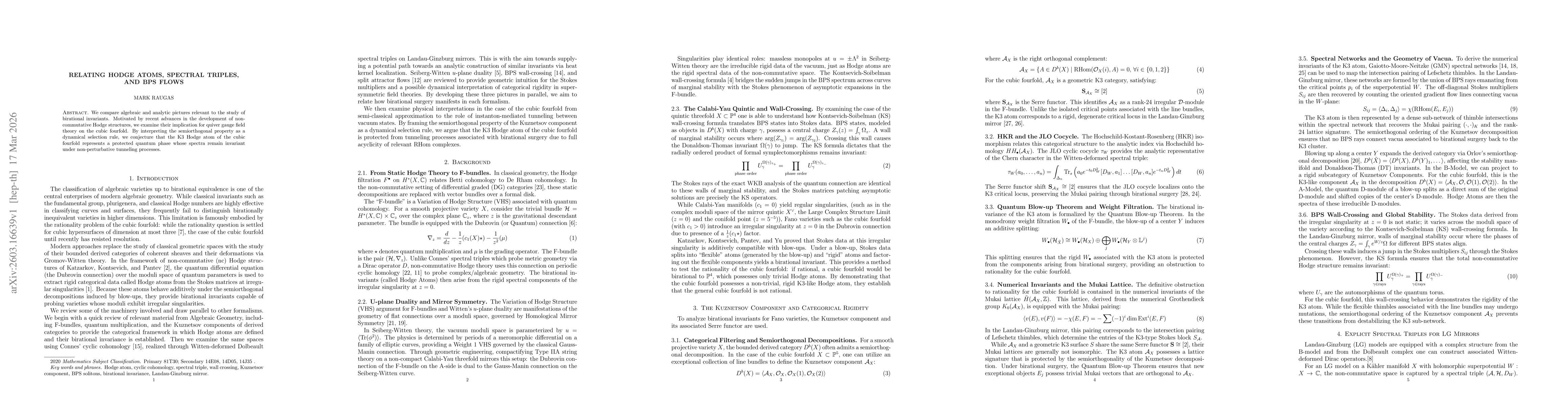 Thumbnail for Relating Hodge Atoms, Spectral Triples, and BPS Flows