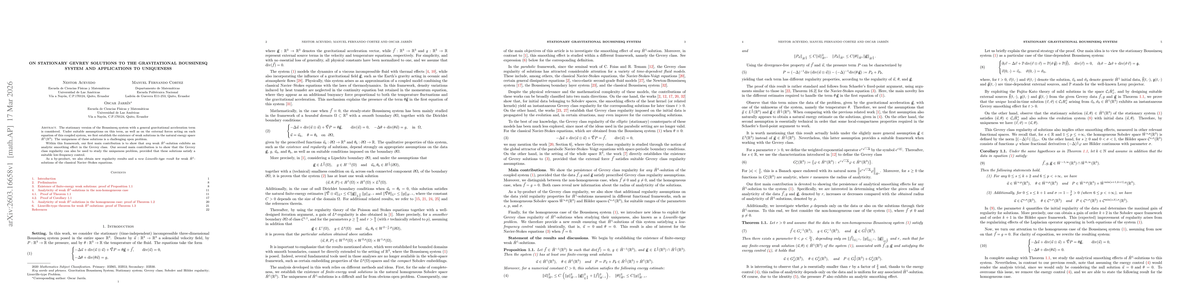 Thumbnail for On Stationary Gevrey Solutions to the Gravitational Boussinesq System and Applications to Uniqueness