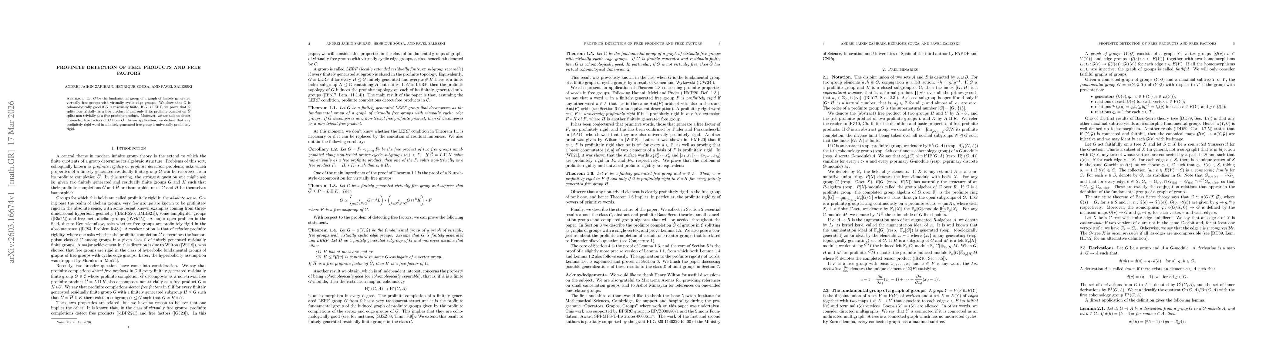 Thumbnail for Profinite detection of free products and free factors
