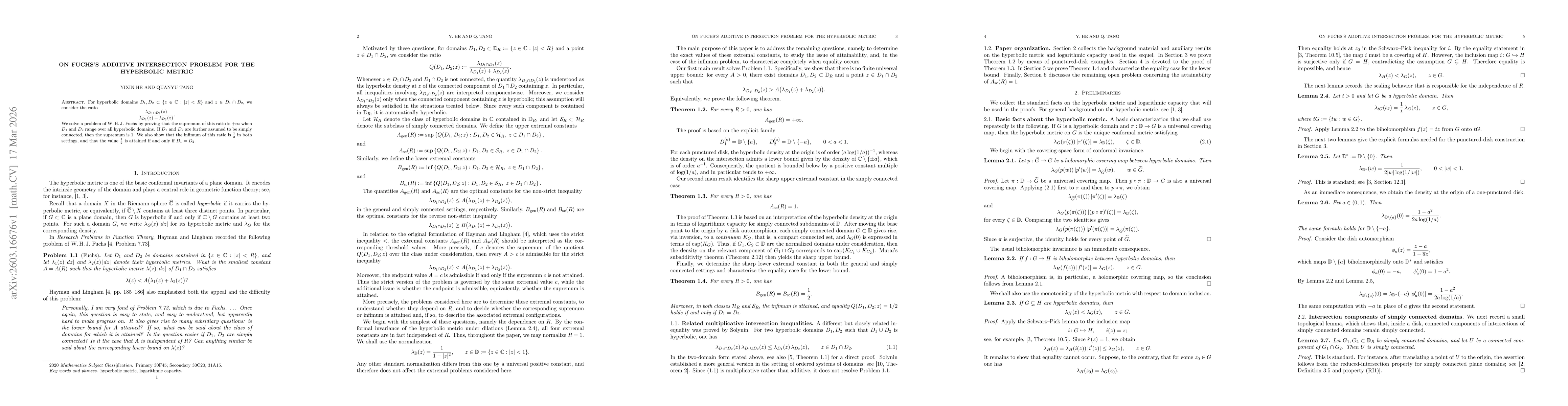 Thumbnail for On Fuchs's additive intersection problem for the hyperbolic metric