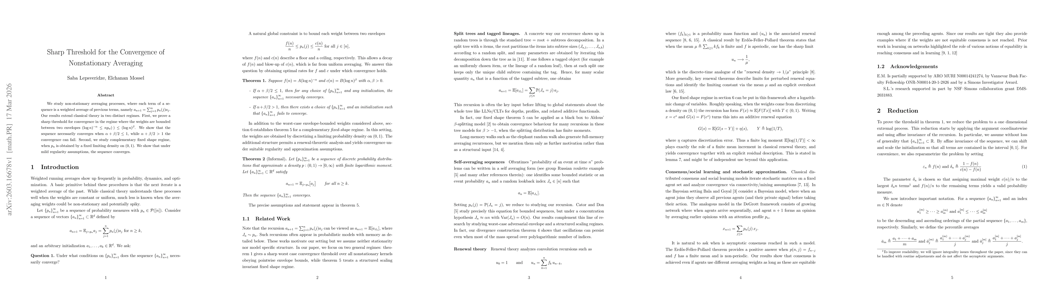 Thumbnail for Sharp Threshold for the Convergence of Nonstationary Averaging