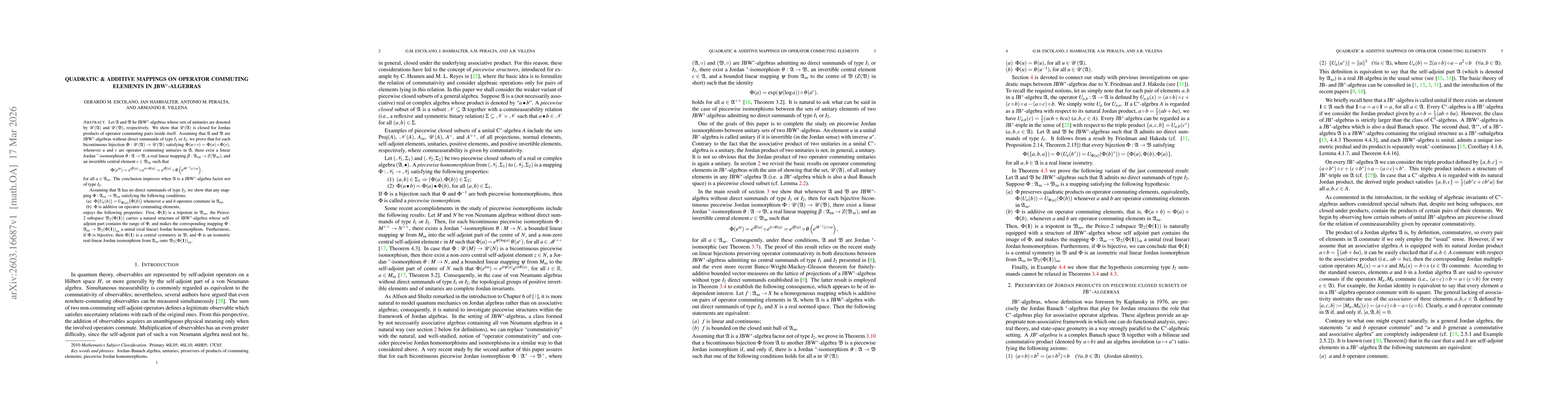 Thumbnail for Quadratic & additive mappings on operator commuting elements in JBW*-algebras