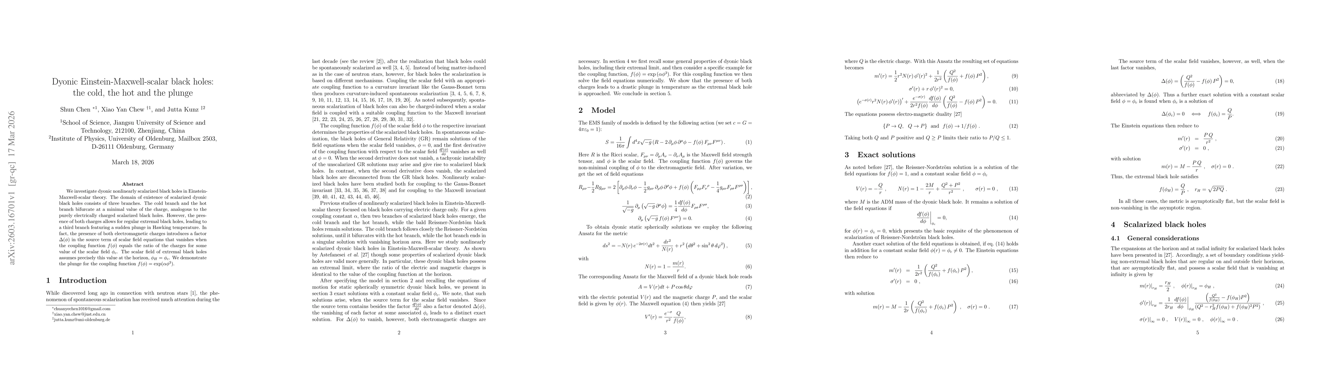 Thumbnail for Dyonic Einstein-Maxwell-scalar black holes: the cold, the hot and the plunge