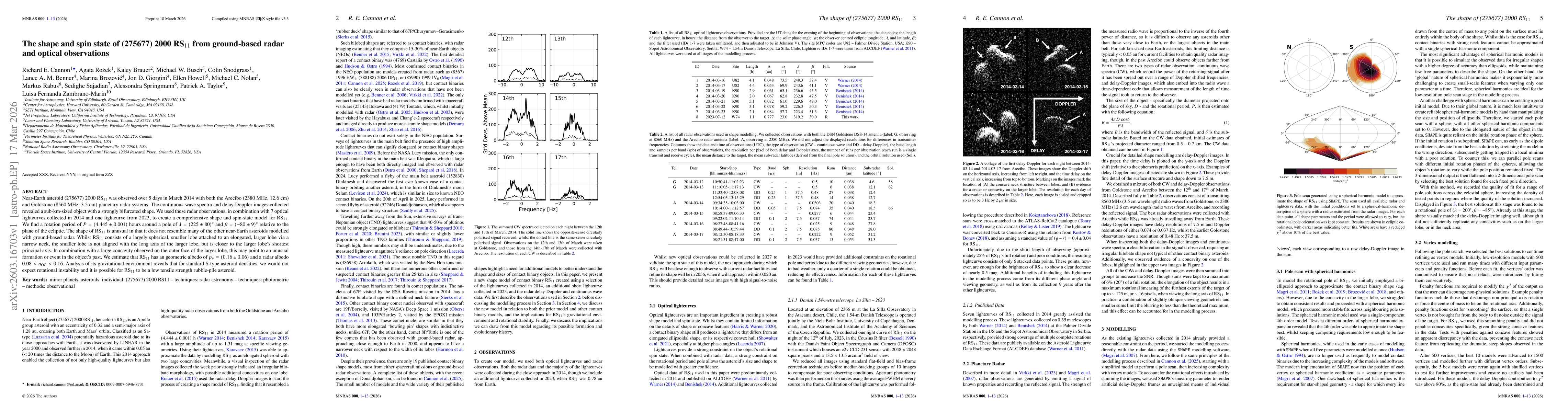 Thumbnail for The shape and spin state of (275677) 2000 RS11 from ground-based radar and optical observations