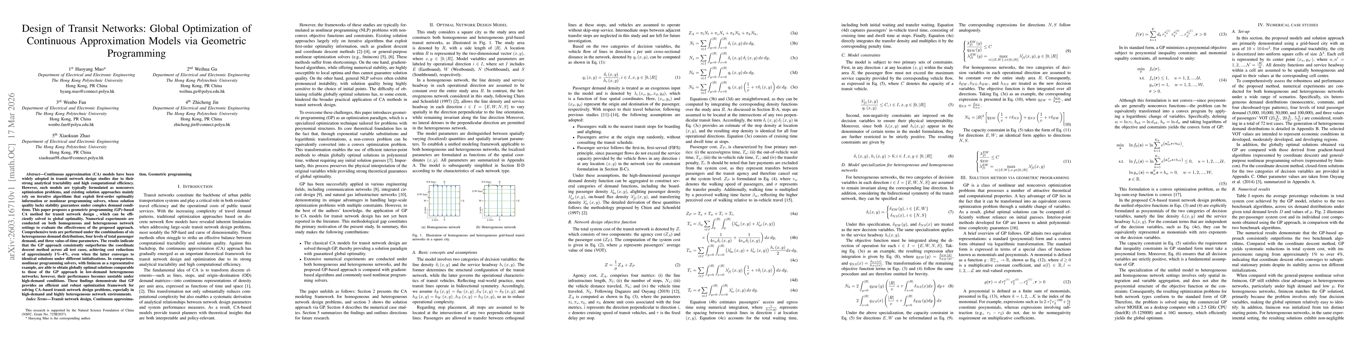 Thumbnail for Design of Transit Networks: Global Optimization of Continuous Approximation Models via Geometric Programming