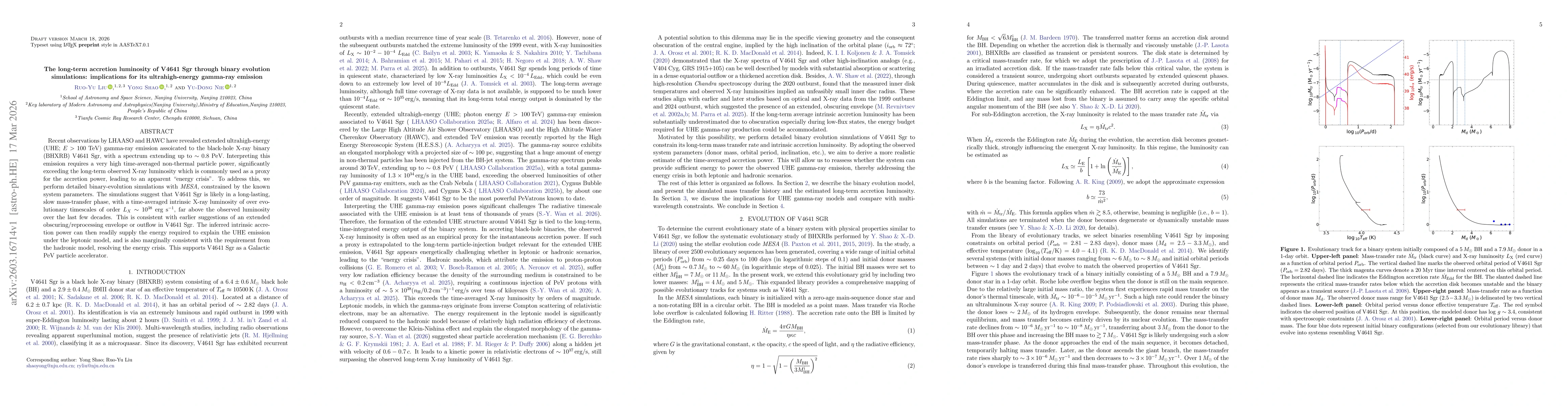 Thumbnail for The long-term accretion luminosity of V4641 Sgr through binary evolution simulations: implications for its ultrahigh-energy gamma-ray emission