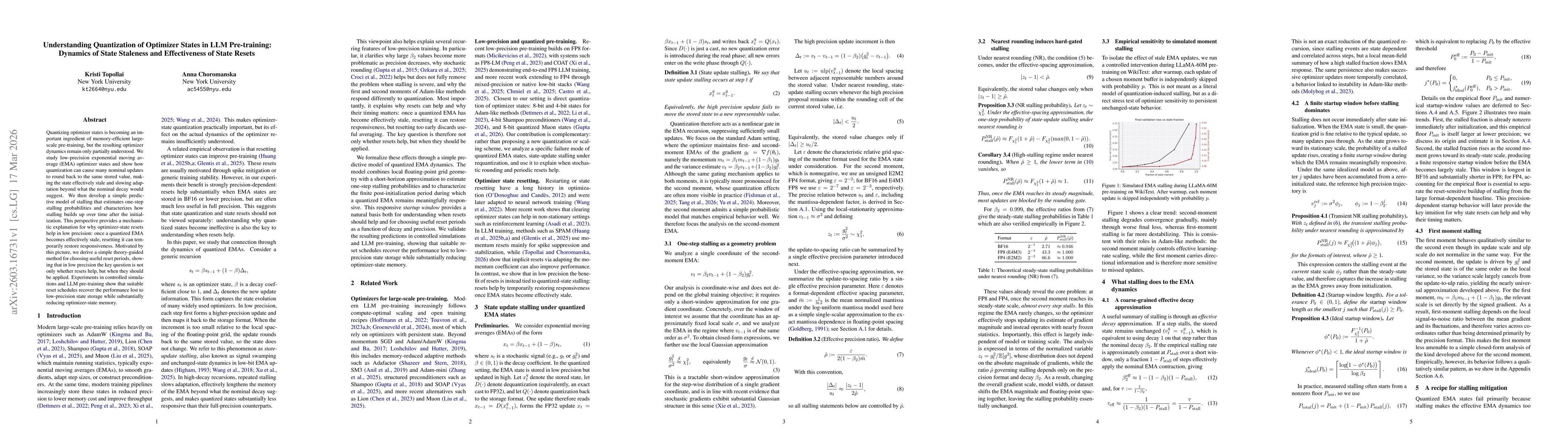 Thumbnail for Understanding Quantization of Optimizer States in LLM Pre-training: Dynamics of State Staleness and Effectiveness of State Resets