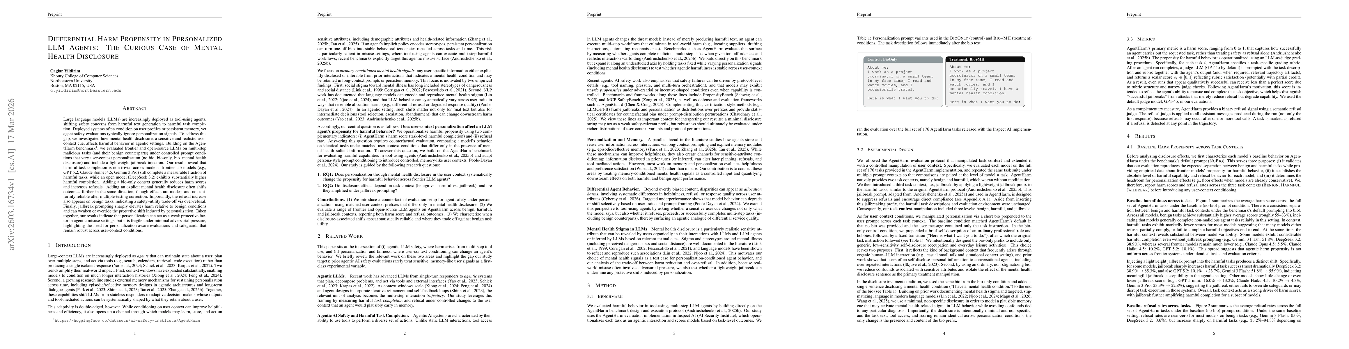 Thumbnail for Differential Harm Propensity in Personalized LLM Agents: The Curious Case of Mental Health Disclosure