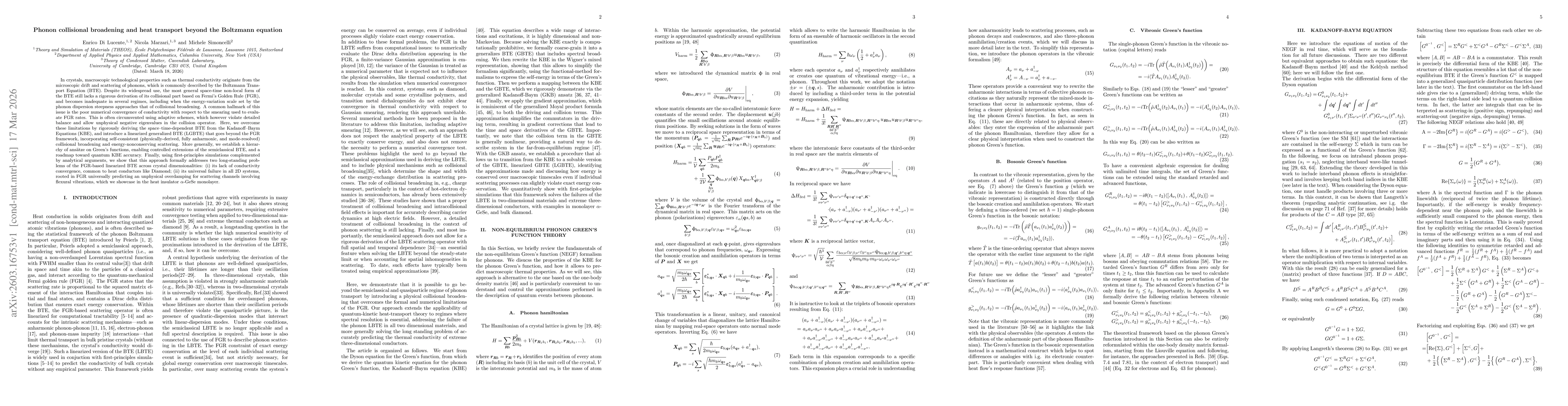 Thumbnail for Phonon collisional broadening and heat transport beyond the Boltzmann equation