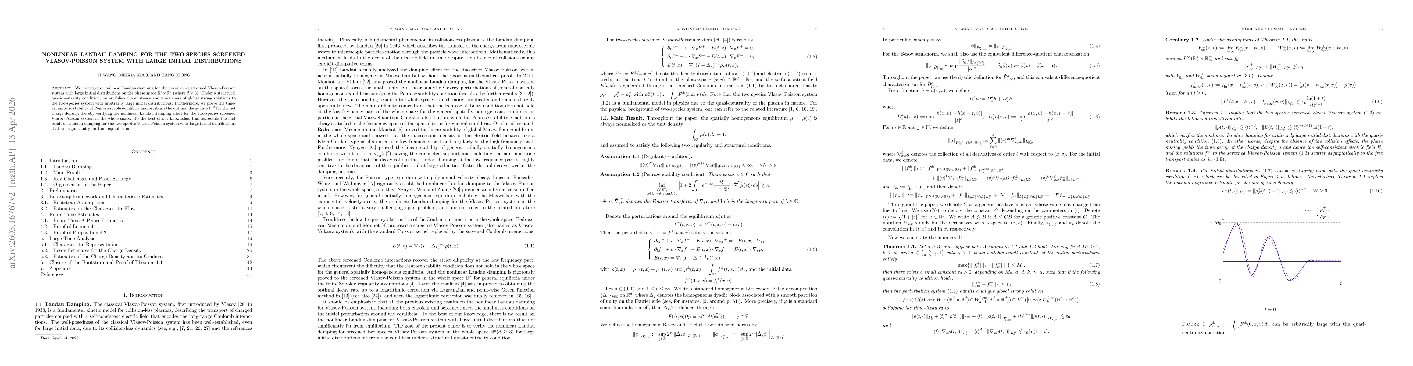 Thumbnail for Nonlinear Landau damping for the two-species screened Vlasov-Poisson system with large initial distributions