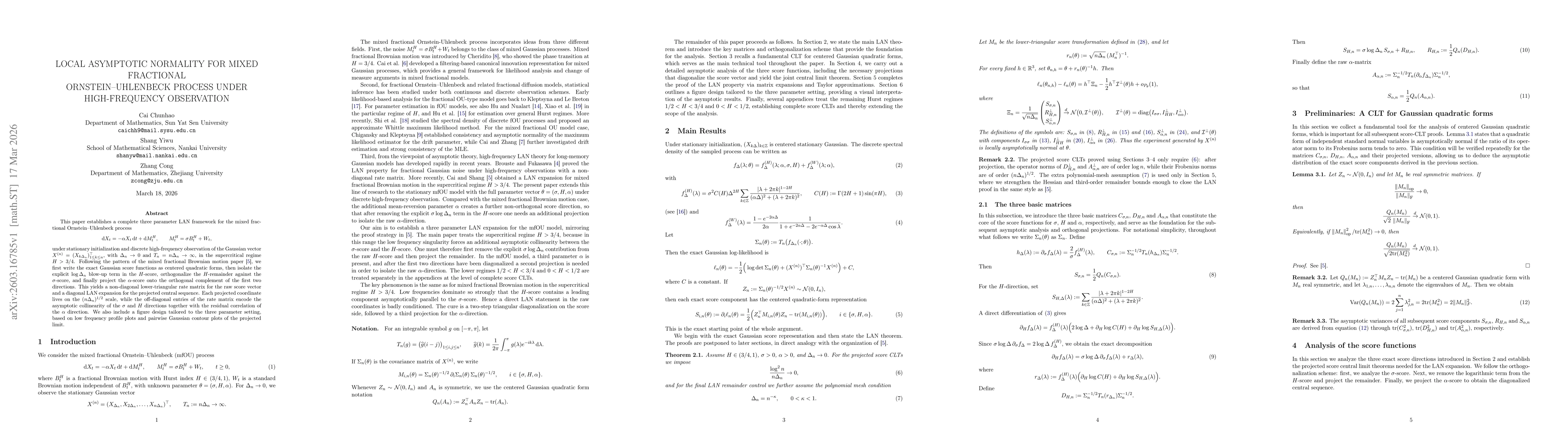 Thumbnail for Local asymptotic normality for mixed fractional Ornstein-Uhlenbeck process under high-frequency observation