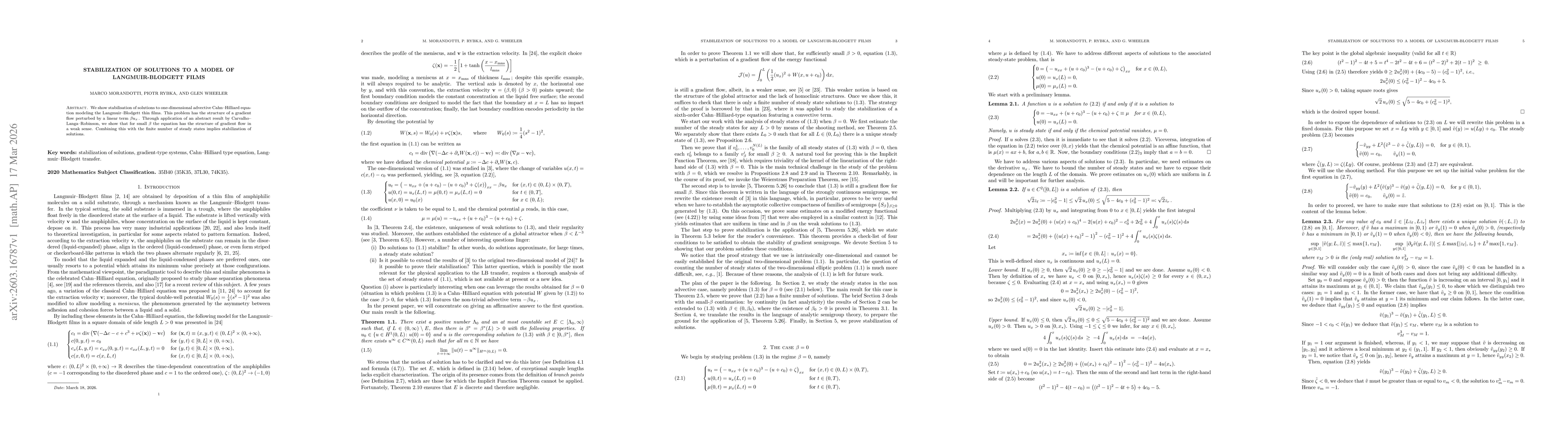 Thumbnail for Stabilization of solutions to a model of Langmuir-Blodgett films