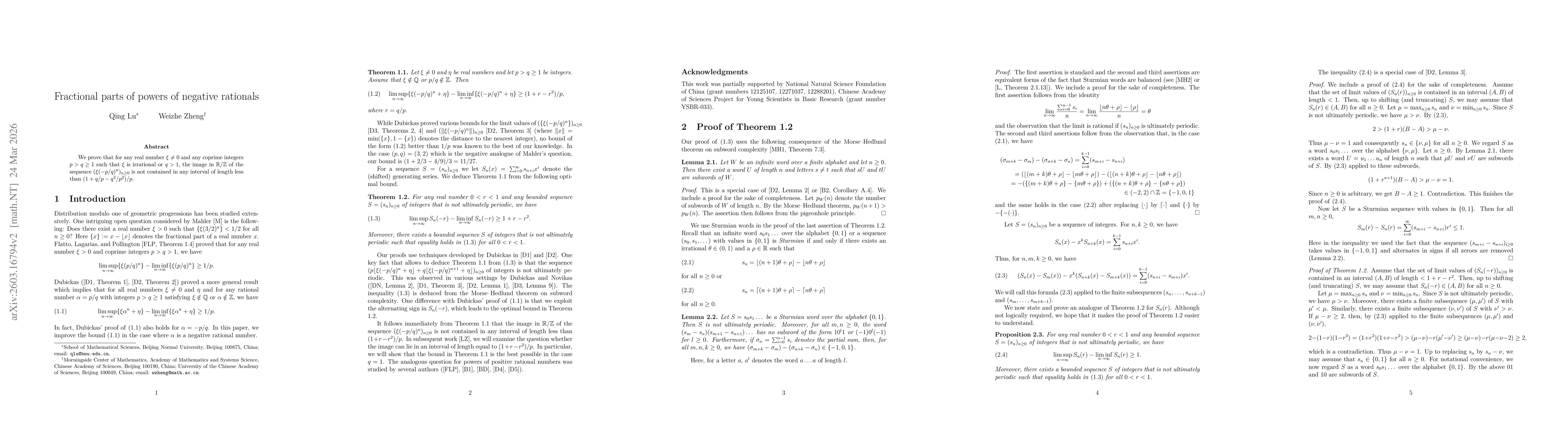Thumbnail for Fractional parts of powers of negative rationals