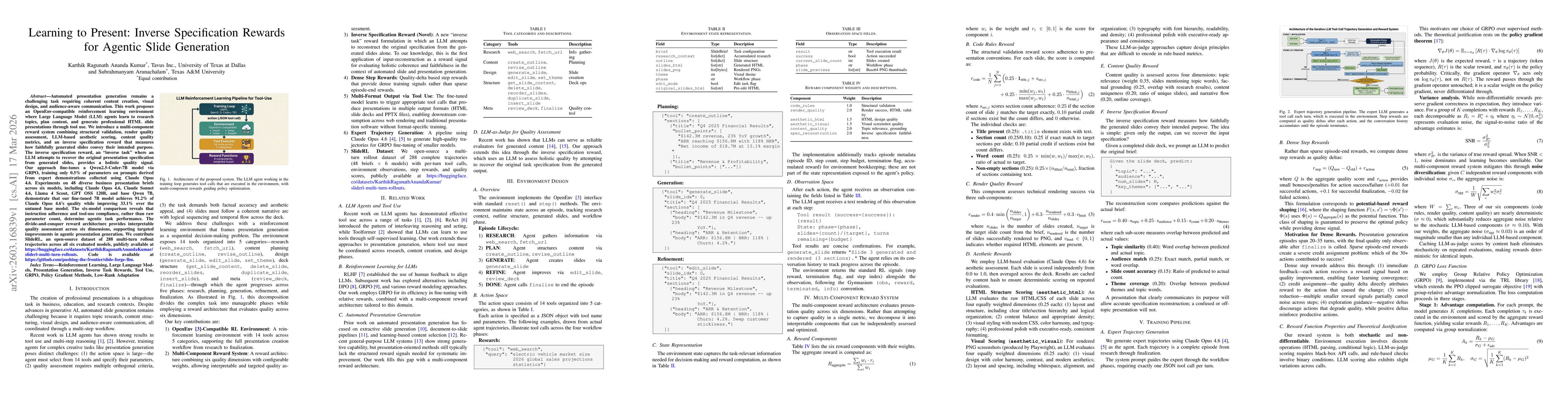 Thumbnail for Learning to Present: Inverse Specification Rewards for Agentic Slide Generation