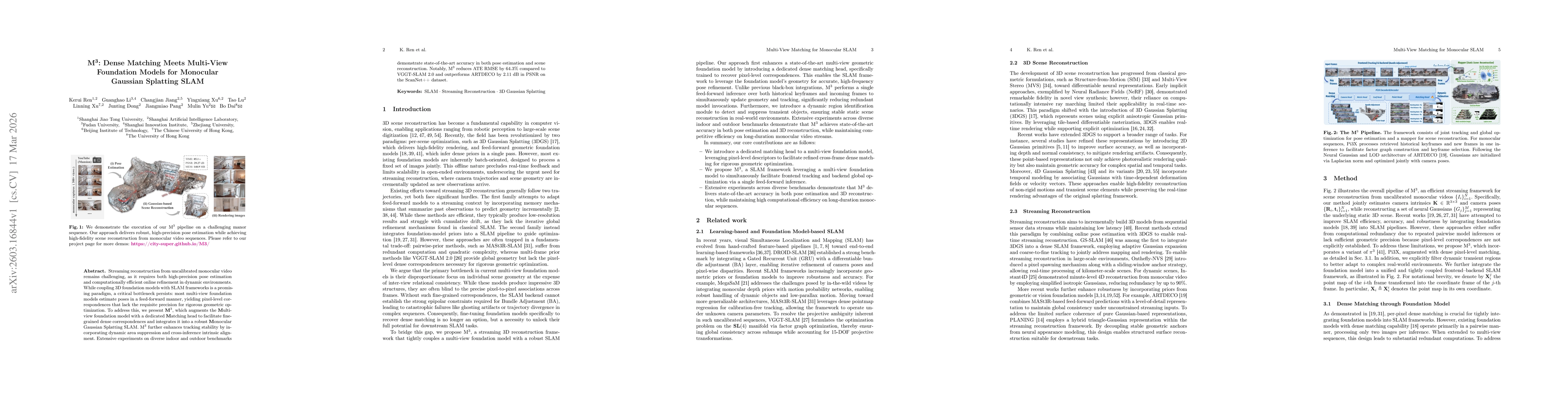 Thumbnail for M^3: Dense Matching Meets Multi-View Foundation Models for Monocular Gaussian Splatting SLAM