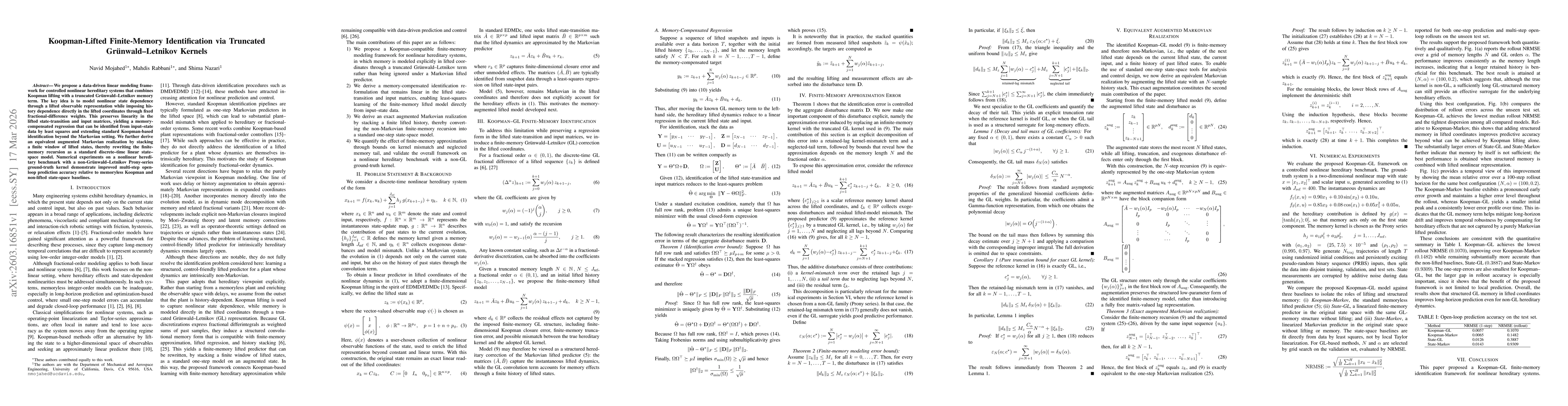 Thumbnail for Koopman Lifted Finite Memory Identification via Truncated Grunwald Letnikov Kernels