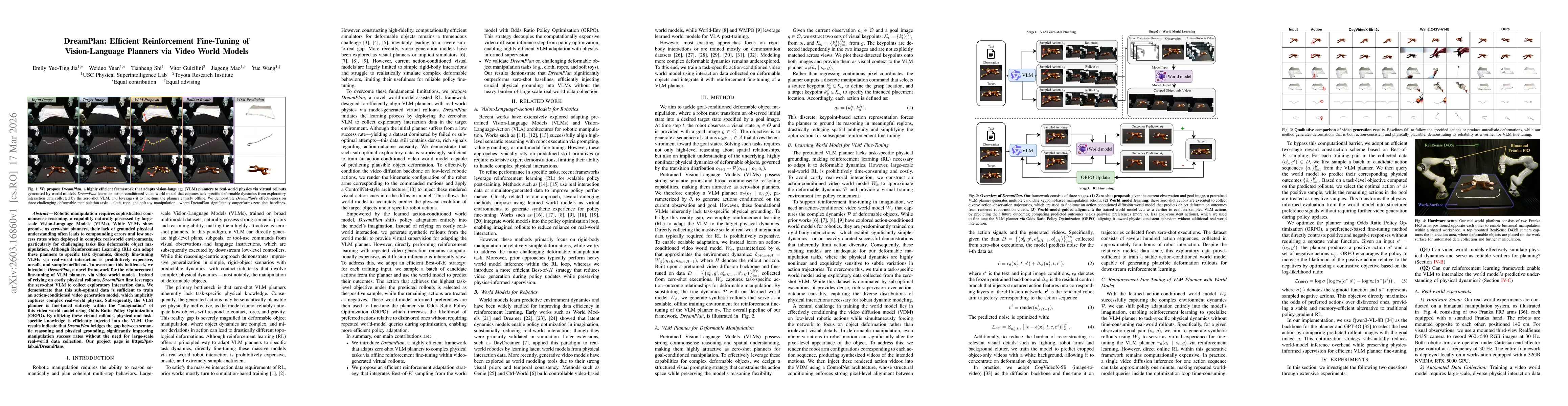 Thumbnail for DreamPlan: Efficient Reinforcement Fine-Tuning of Vision-Language Planners via Video World Models