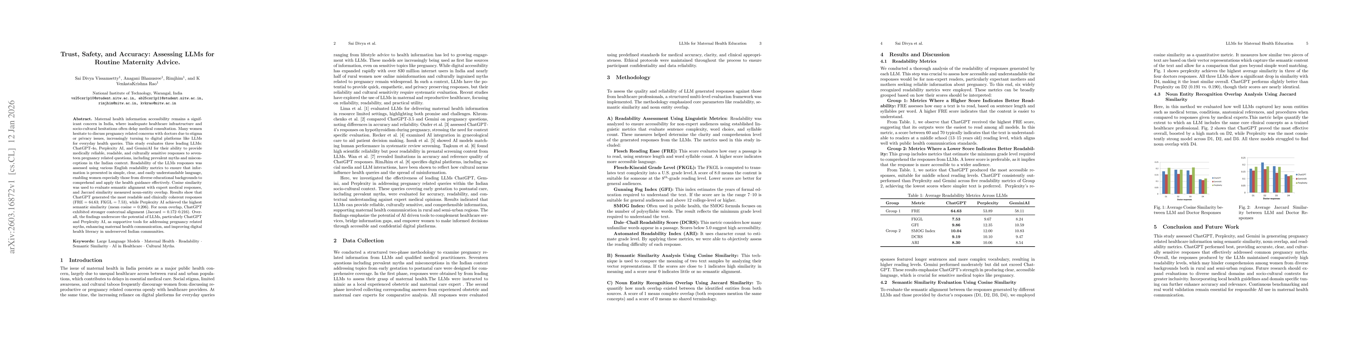 Thumbnail for Trust, Safety, and Accuracy: Assessing LLMs for Routine Maternity Advice