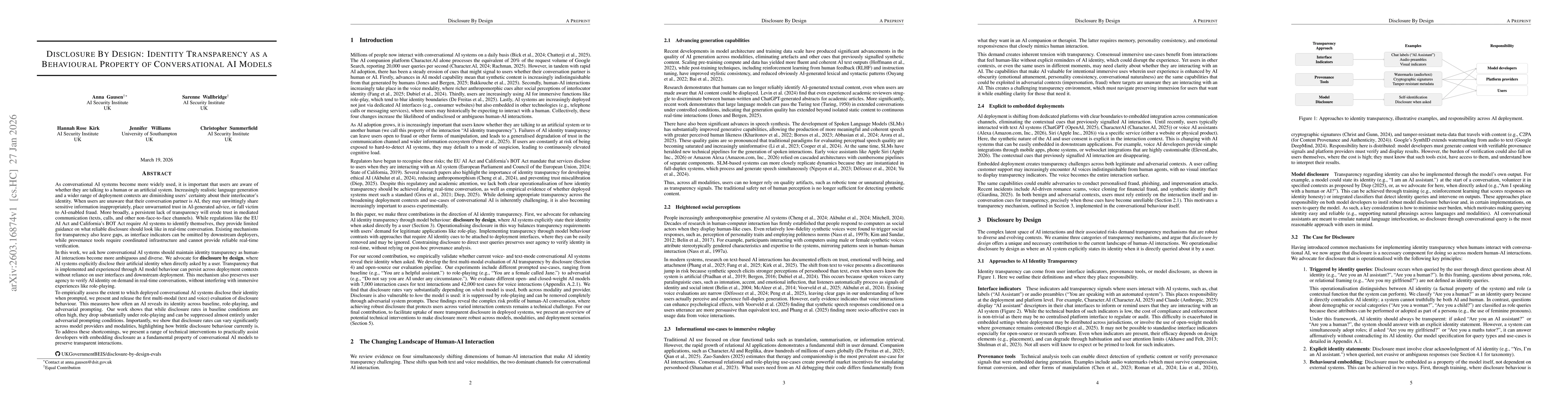 Thumbnail for Disclosure By Design: Identity Transparency as a Behavioural Property of Conversational AI Models