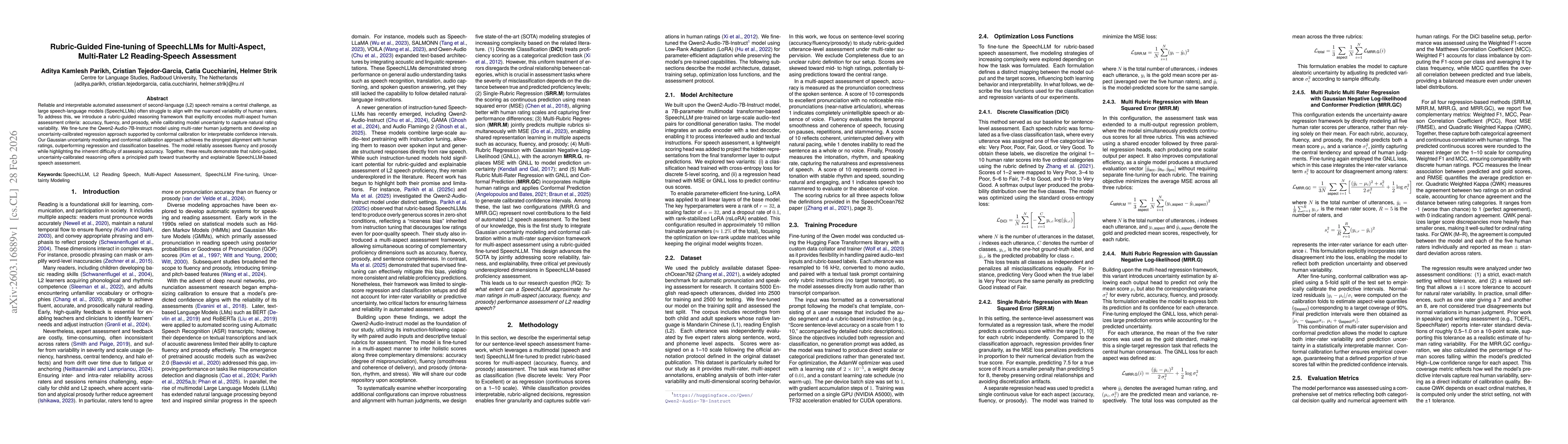 Thumbnail for Rubric-Guided Fine-tuning of SpeechLLMs for Multi-Aspect, Multi-Rater L2 Reading-Speech Assessment