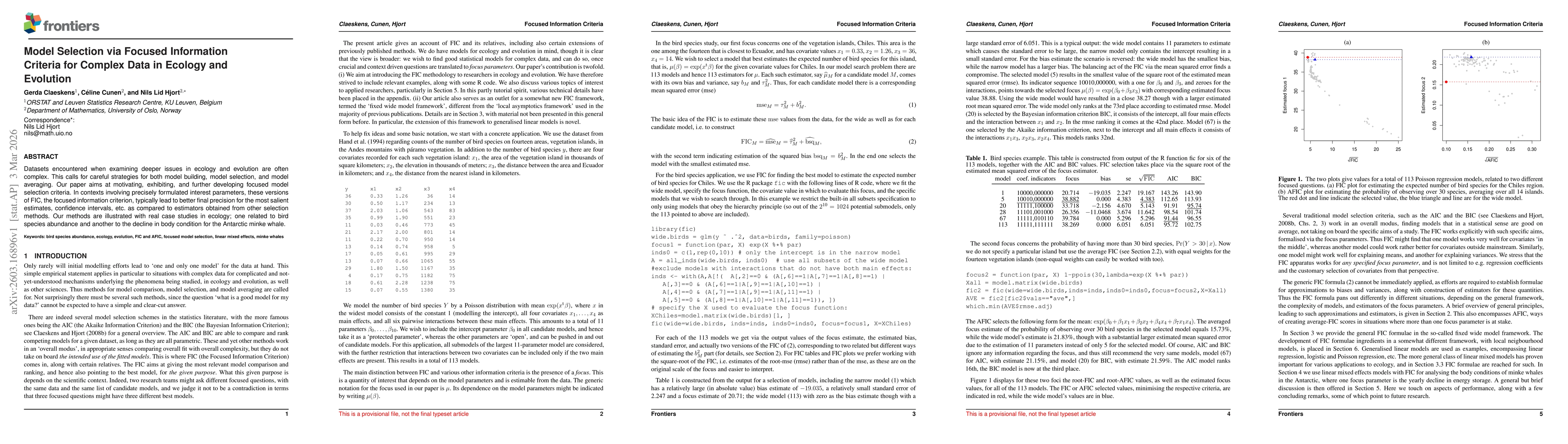Thumbnail for Model Selection via Focused Information Criteria for Complex Data in Ecology and Evolution