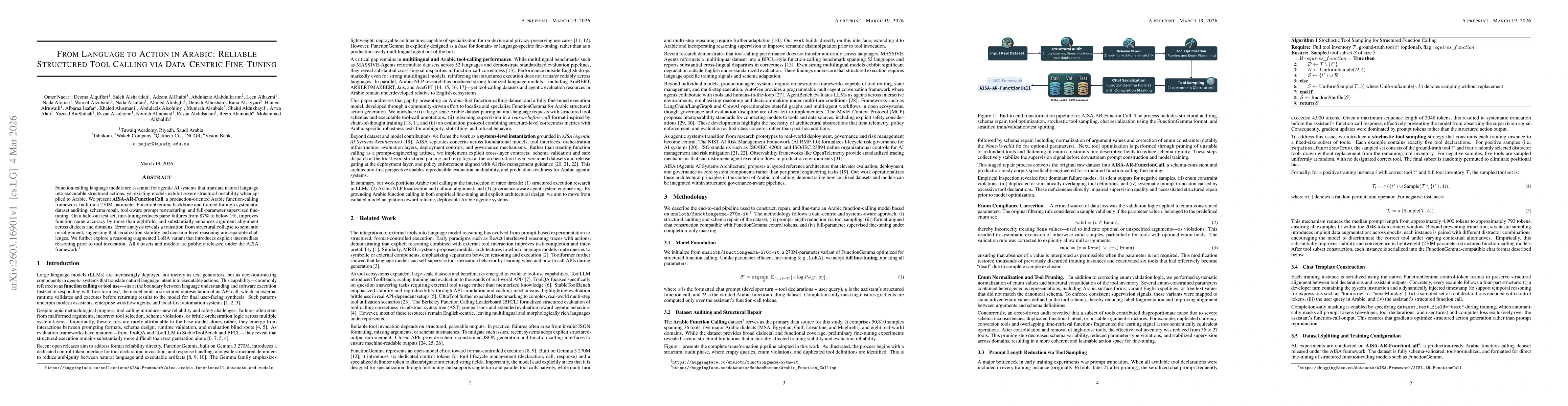 Thumbnail for From Language to Action in Arabic: Reliable Structured Tool Calling via Data-Centric Fine-Tuning