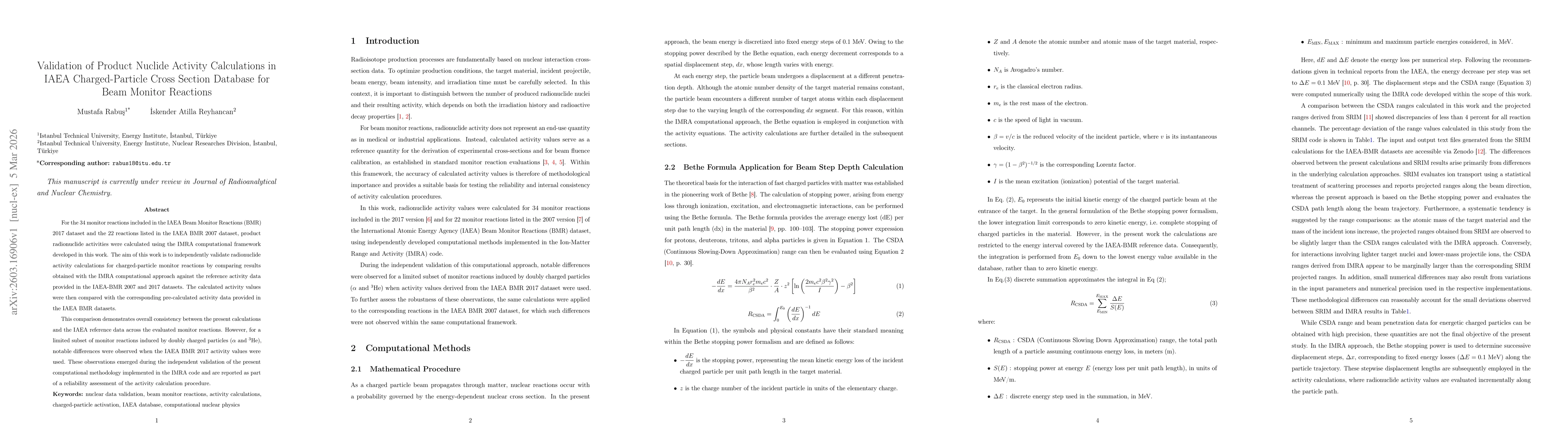 Thumbnail for Validation of Product Nuclide Activity Calculations in IAEA Charged-Particle Cross Section Database for Beam Monitor Reactions