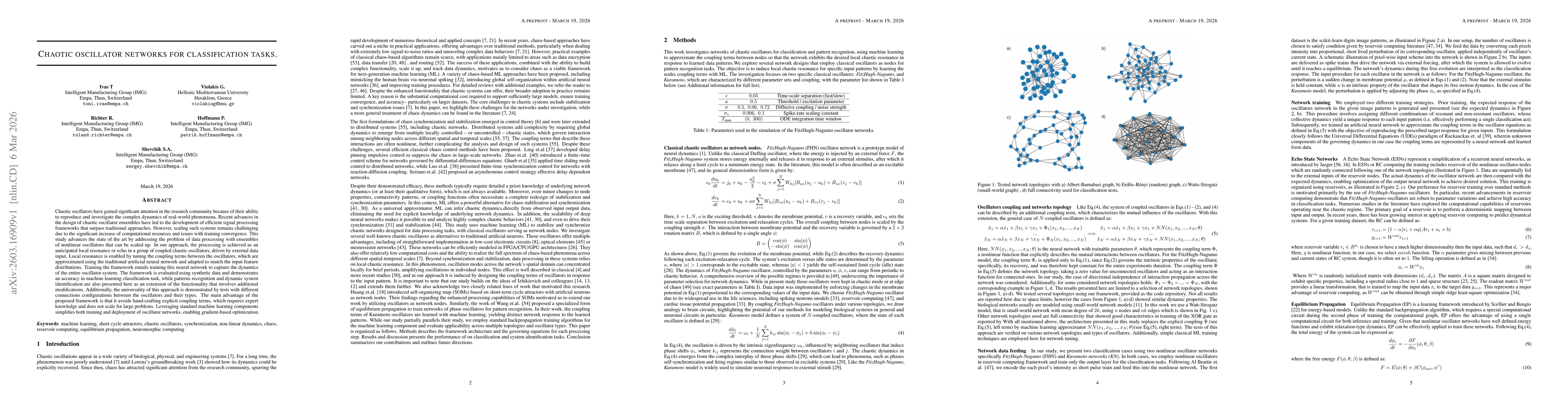 Thumbnail for Chaotic Oscillator Networks for Classification Tasks