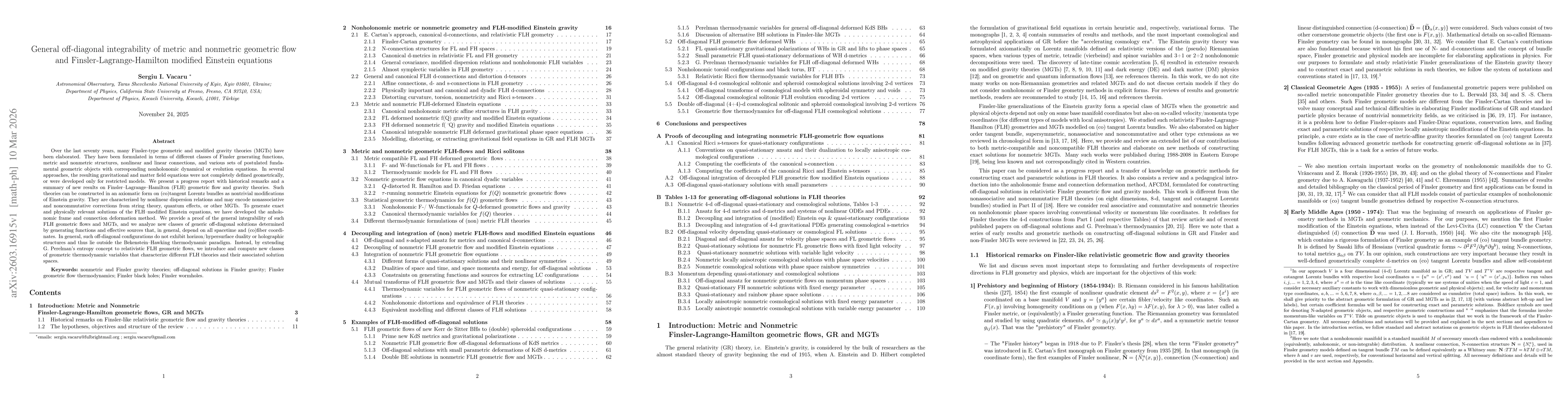 Thumbnail for General off-diagonal integrability of metric and nonmetric geometric flow and Finsler-Lagrange-Hamilton modified Einstein equations