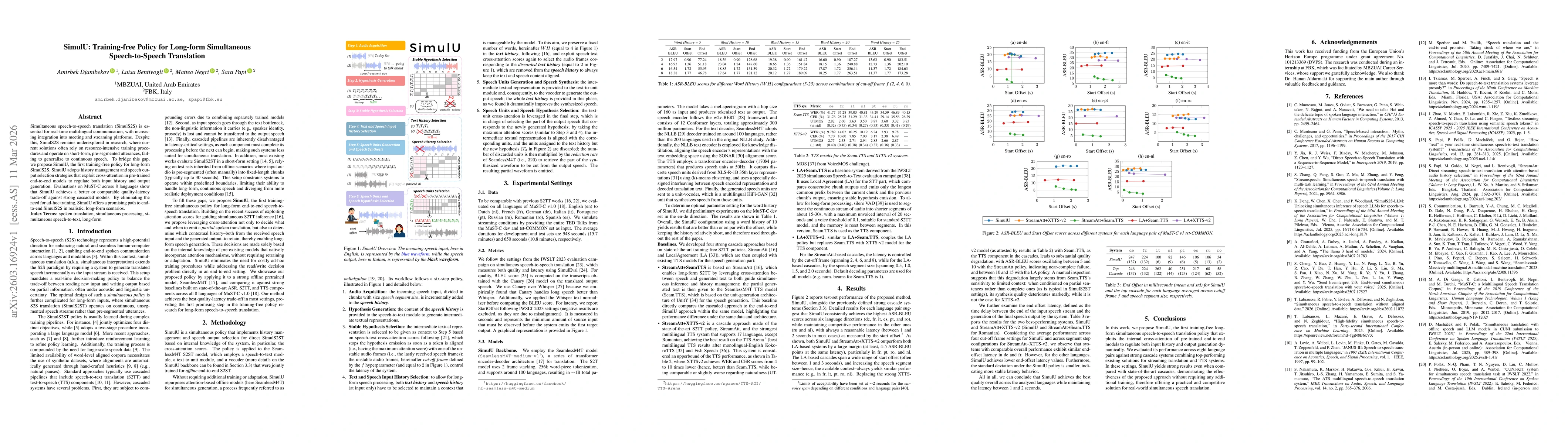 Thumbnail for SimulU: Training-free Policy for Long-form Simultaneous Speech-to-Speech Translation