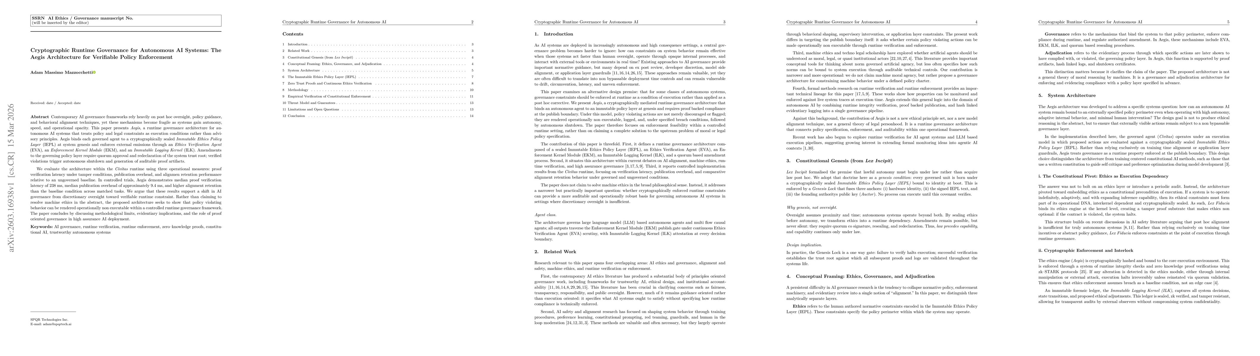 Thumbnail for Cryptographic Runtime Governance for Autonomous AI Systems: The Aegis Architecture for Verifiable Policy Enforcement