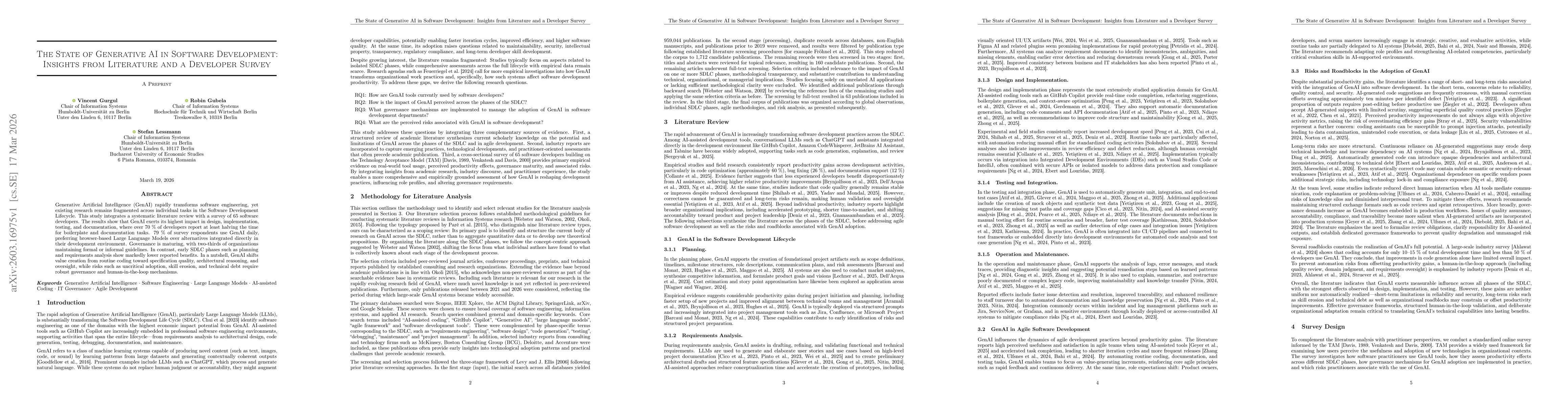 Thumbnail for The State of Generative AI in Software Development: Insights from Literature and a Developer Survey