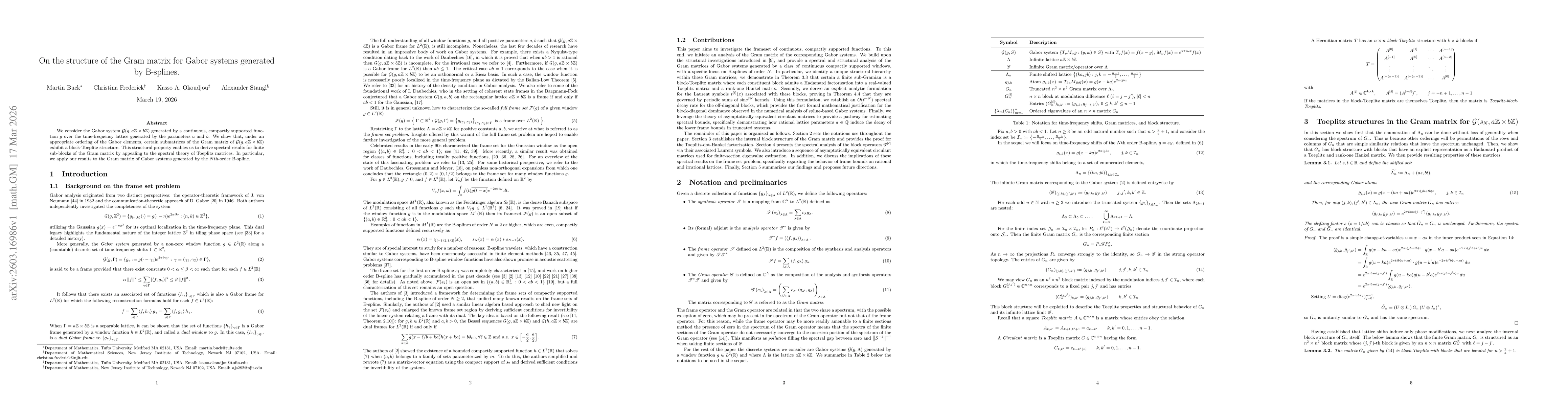 Thumbnail for On the structure of the Gram matrix for Gabor systems generated by B-splines