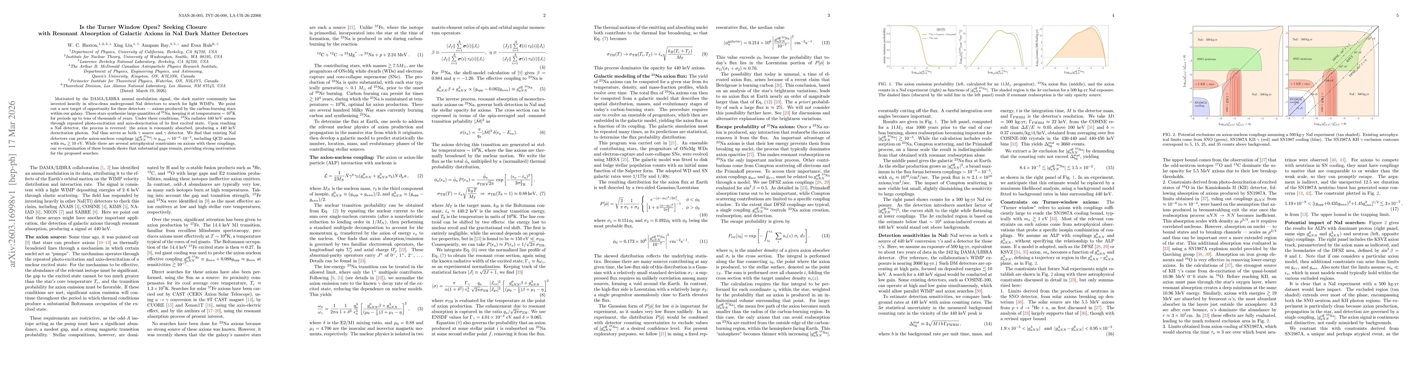 Thumbnail for Is the Turner Window Open? Seeking Closure with Resonant Absorption of Galactic Axions in NaI Dark Matter Detectors